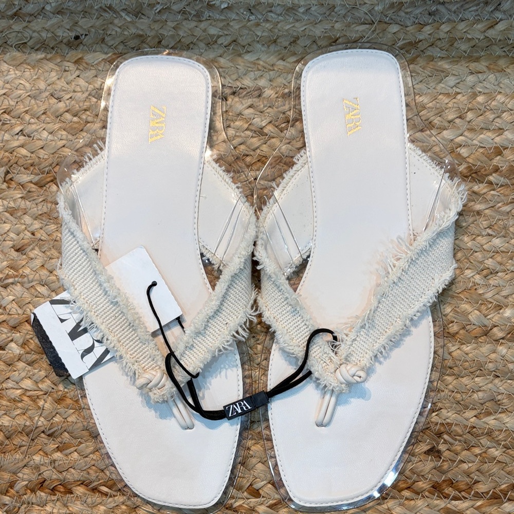 Zara Cream Fringe Sandals